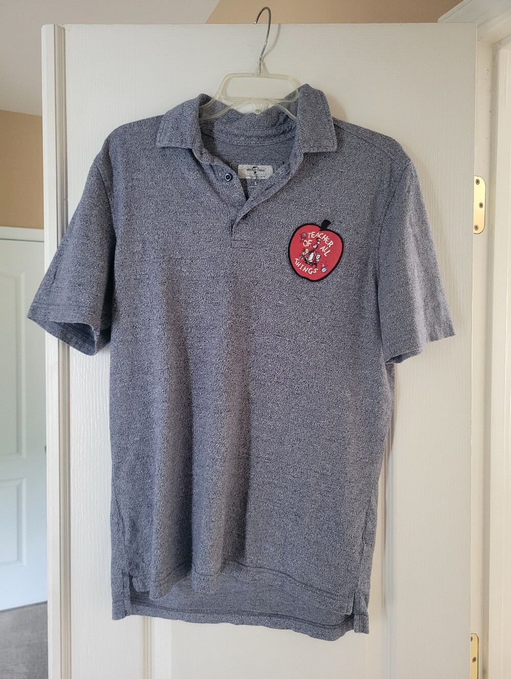 Universal Studios Dr Seuss Teacher of All Things Polo Shirt Blue Gray Small S